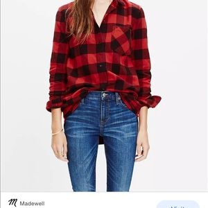 Madewell Red and Black Plaid Button Down Shirt